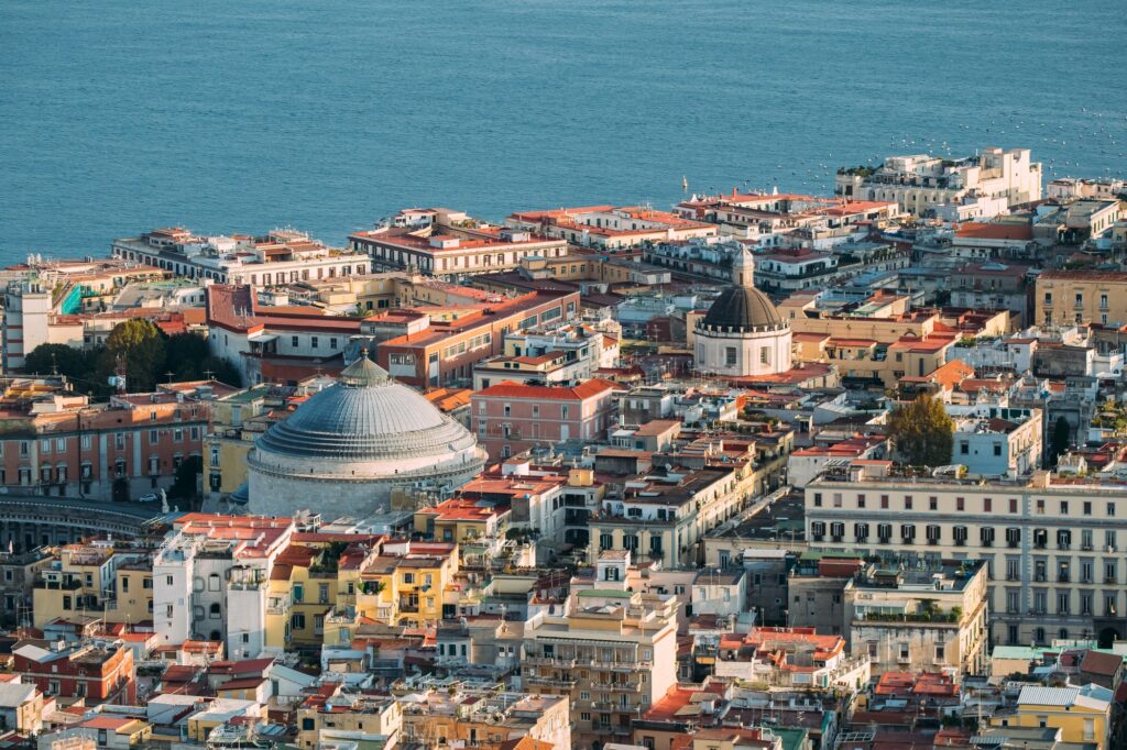 Naples, Italy. Top View Cityscape Skyline With Famous Landmarks